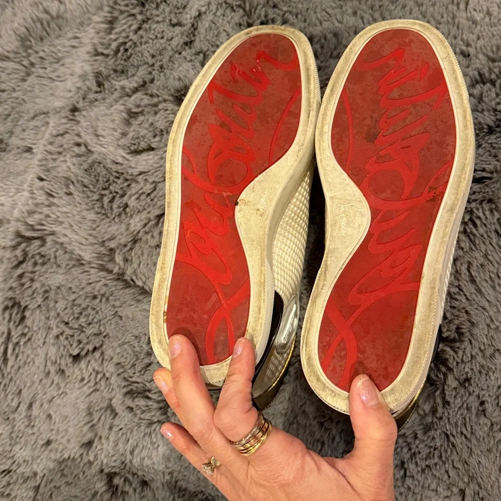 Christian Louboutin White and Gold Threaded Orlando High-Tops
